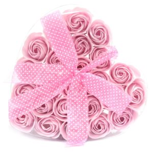 24 Seifenblumen in Herz-Box – Pinke Rosen