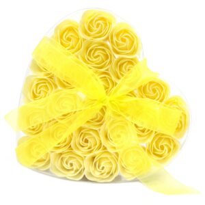 24 Seifenblumen in Herz-Box – Gelbe Rosen
