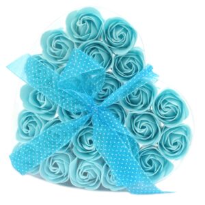 24 Seifenblumen in Herz-Box- Blaue Rosen