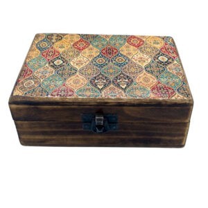 mittelgroß Keramik glasiert Holz Box – 15x10x6cm – Trad-Muster