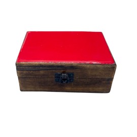 mittelgroß Keramik glasiert Holz Box – 15x10x6cm – Rot