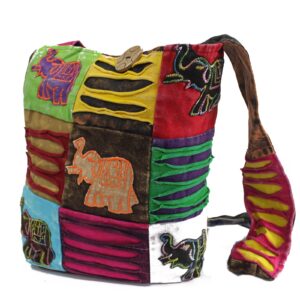 Bunte Hippie Tasche, Umhängetasche, Handtasche – Schokolade & Elefant