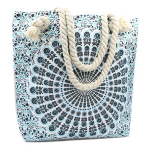 Mandala Design Tragetasche, Strandtasche, mit Reißverschluss und Seilgriff – Himmelblau