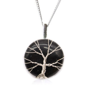 „Baum des Lebens“ Edelstein Anhänger Halskette – Schwarzer Onyx