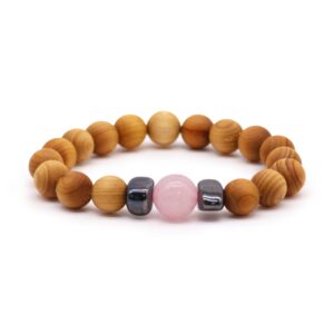 Zedernholz Herz-Chakra-Armband mit Rosenquarz