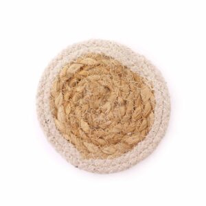 Natürliche Untersetzer (4er Set) – Jute & Baumwolle 10cm – Elfenbeinfarbener Rand