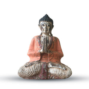 Vintage Orange Hand geschnitzte Buddha-Statue – 30cm – Willkommen
