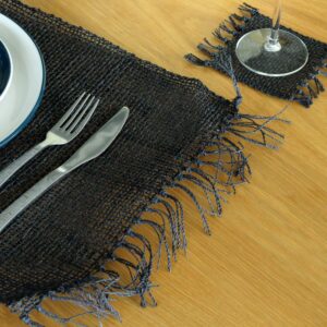 Platzset aus Seegras mit Fransen – Schwarz