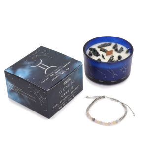 Sternzeichen Duftkerze im Glas mit Edelstein-Armband – Zwillinge