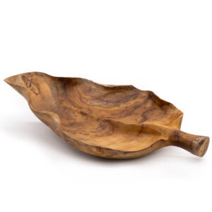 Große Echtholz-Schale in Blattform aus Teakholz – 40x24x5cm