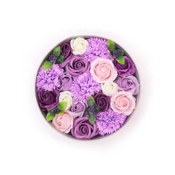 Seifenblumen in runder Box- Lavendel Rose & Carnation