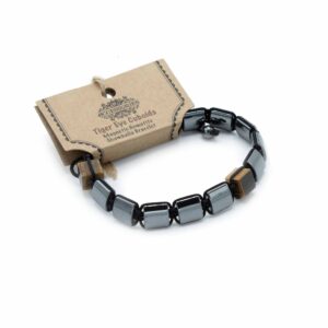 Magnetisches Hämatit-Shamballa-Armband – Tigerauge-Quader