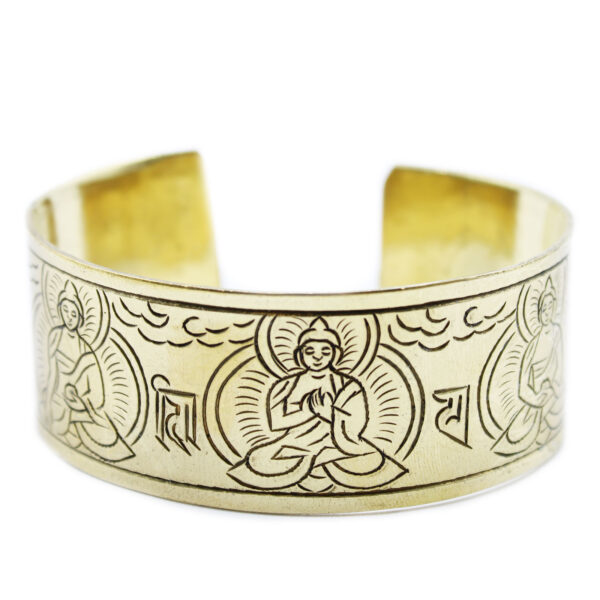 Tibetisches Messingarmband – Fünf Buddha