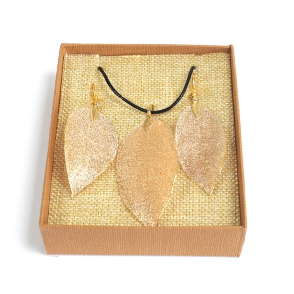 Halskette & Ohrring Set – Bravery Leaf – Gold